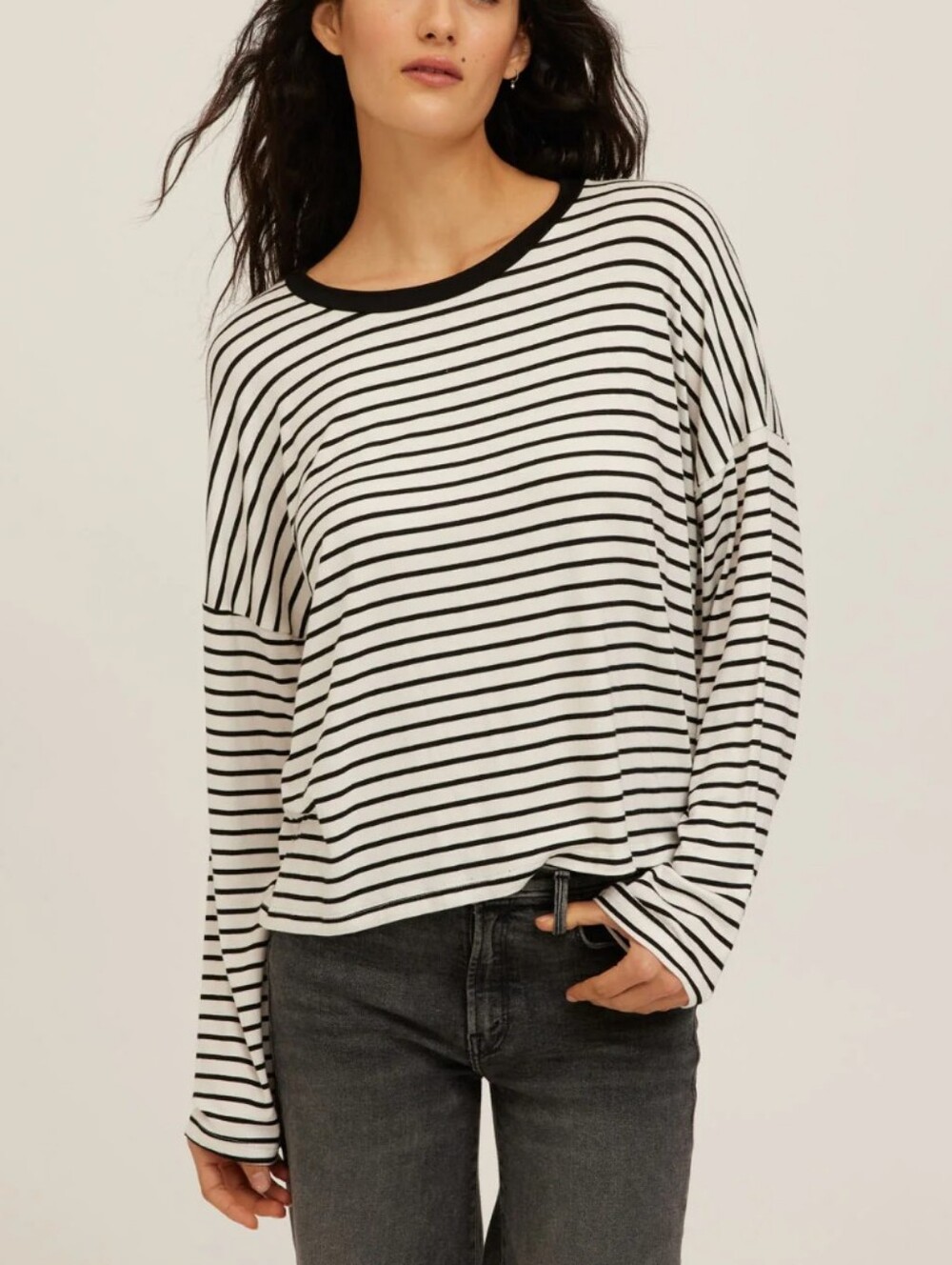 Eddie Bauer Black and White Striped Super Soft  Crewneck Top Size XL